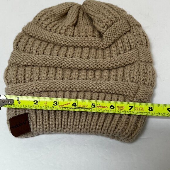 Chunky Knit Beanie Tan Beige Warm Fall Winter Bohemian Boho Grunge Alt - Picture 4 of 6